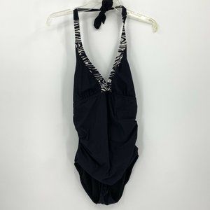 Love Your Assets by Sara Blakely Spanx Black Halter Top Bathing Suit Rouched L